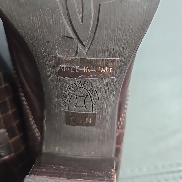 Sesto Meucci Brown Woven Calf Leather Western‎ Mules Heels Booties Sz 7.5 Italy - Picture 7 of 12